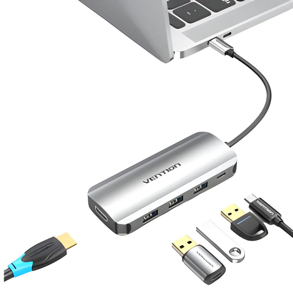 Estación de Acoplamiento 5 en 1 USB-C a HDMI/USB 3.0×3/PD /Gris / 0.15M THFHB Vention