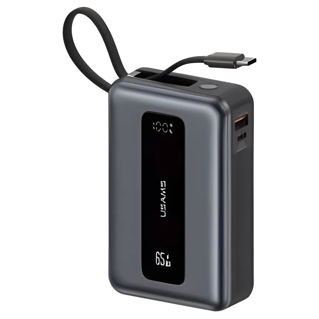 Power Bank c/Pantalla LCD 20.000mAh 65W Cable Tipo C Gris CD243 USAMS