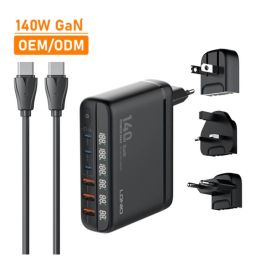 A6140C Cargador de Pared 140W GaN Carga Rápida 3 USB A + 3 USB C LDNIO