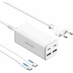 Cargador de Escritorio 2 USB-A+ 2 USB-C GaN 18W/18W/100W/100W / Cable 1.5M / Blanco FBSWG-EU Vention