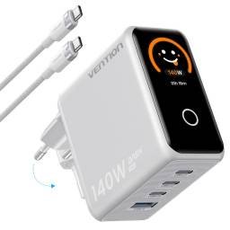 Cargador de Pared 3-USB-C + 1-USB A GaN 140W/140W/30W/22.5W/ USB C a USB C 240W / Gris TZ-FCOH0-EU Vention