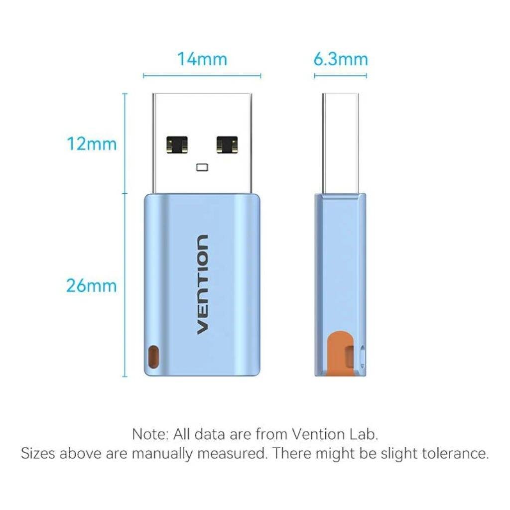 Adaptador USB-A 3.1 a USB-C Macho/Hembra / Aluminio CUAH0 Vention - Imagen 3