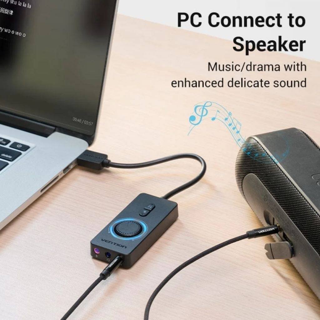 Adaptador de Sonido Externo Stereo Control de Volumen 1M Negro CDRBF Vention - Imagen 5