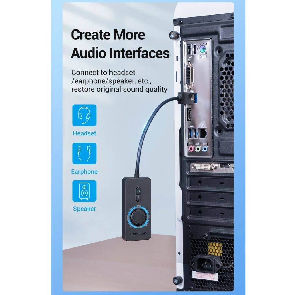 Adaptador de Sonido Externo Stereo Control de Volumen 1M Negro CDRBF Vention - Imagen 4