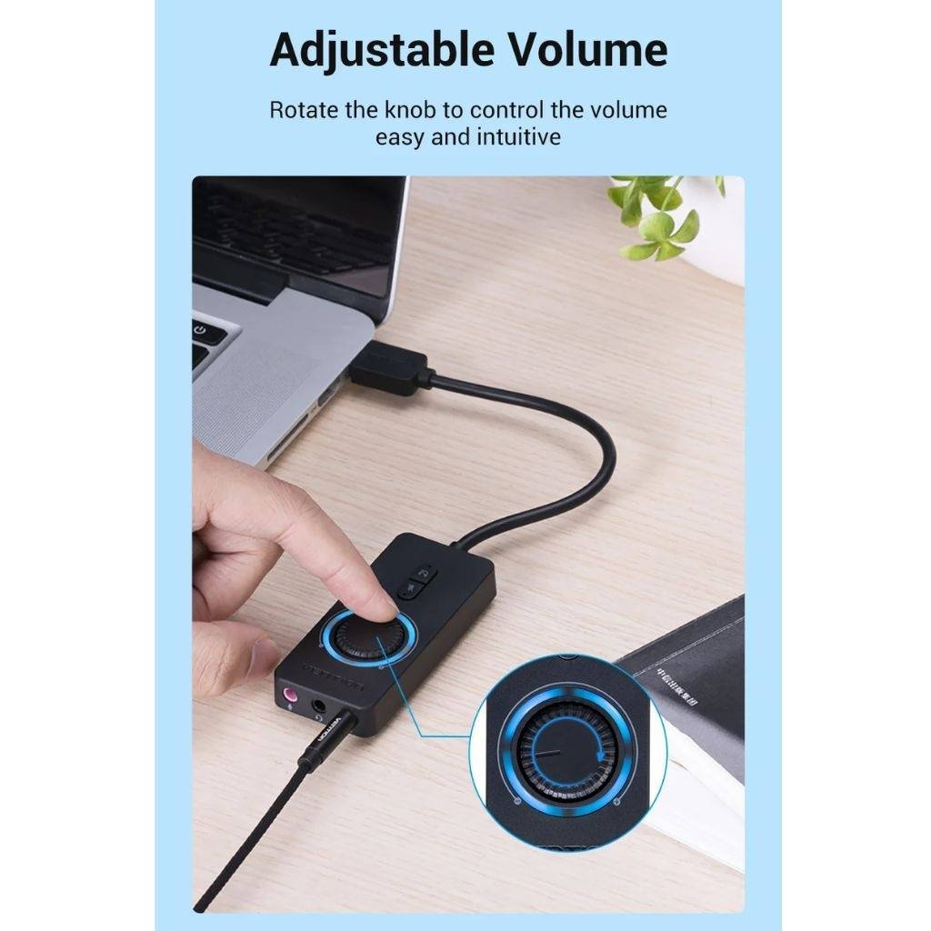 Adaptador de Sonido Externo Stereo Control de Volumen 1M Negro CDRBF Vention - Imagen 6
