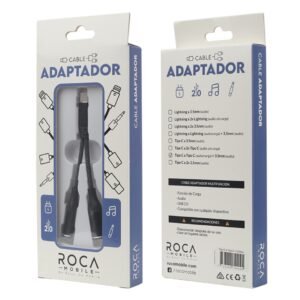 Adaptador ROCA USB C a Tipo C + 3.5 mm Negro Audio y Carga