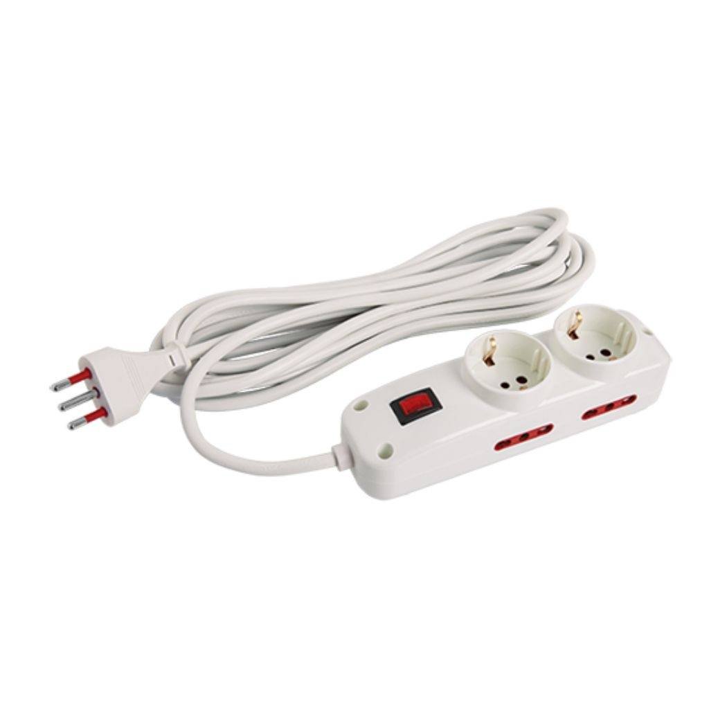 Alargue 2 Tomas Schuko + 4 Tomas 3L a Ficha 3L 10A Cable 5M Conatel